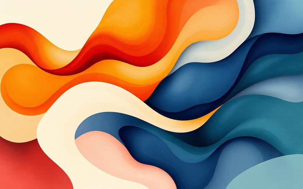 Abstract AI image style - flowing organic colour fields in amber, deep blue and cream, conceptual rather than literal